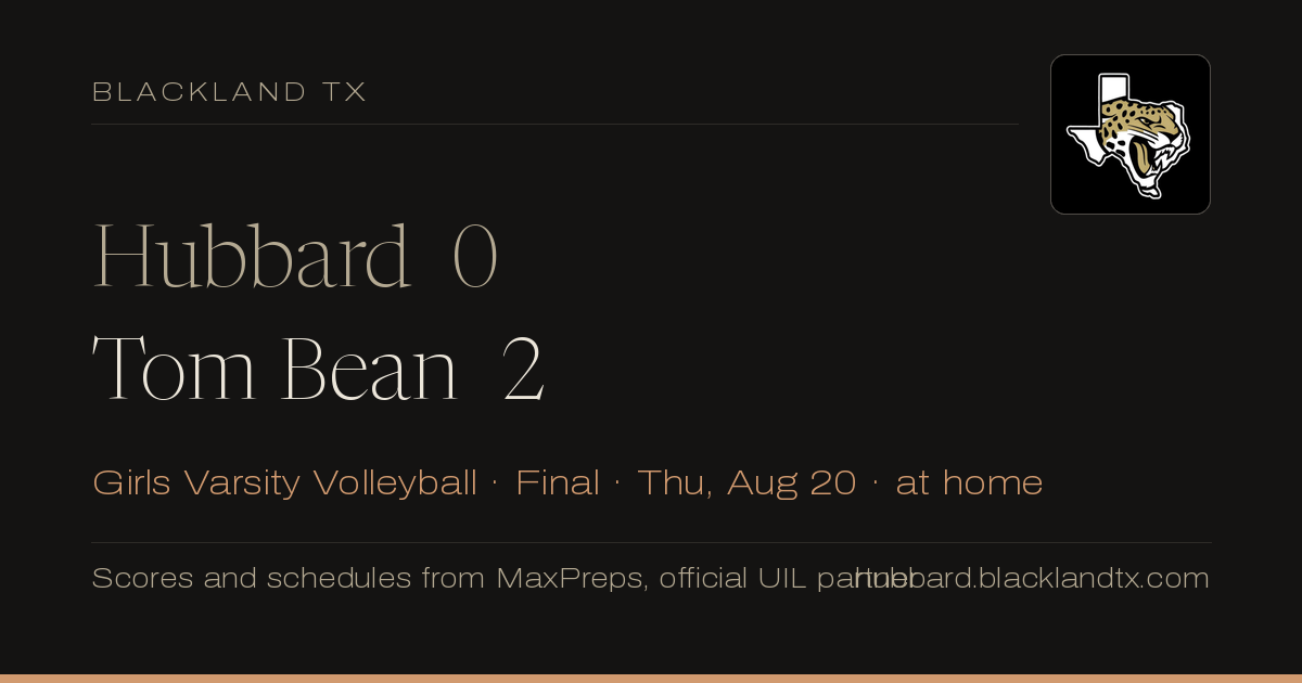Hubbard 0, Tom Bean 2