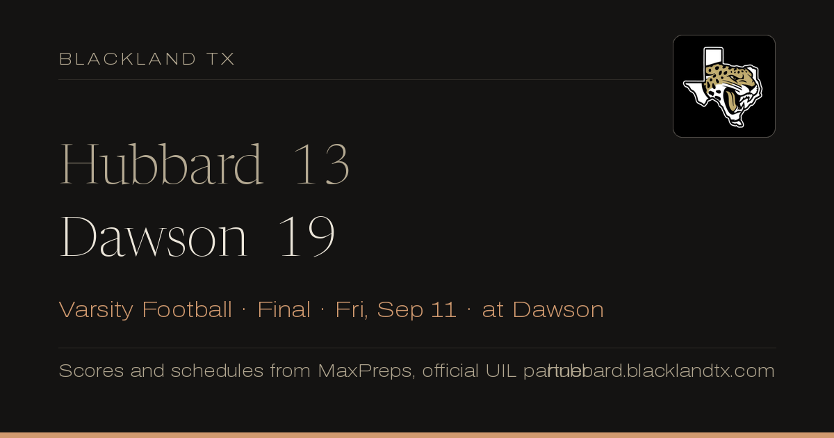 Hubbard 13, Dawson 19